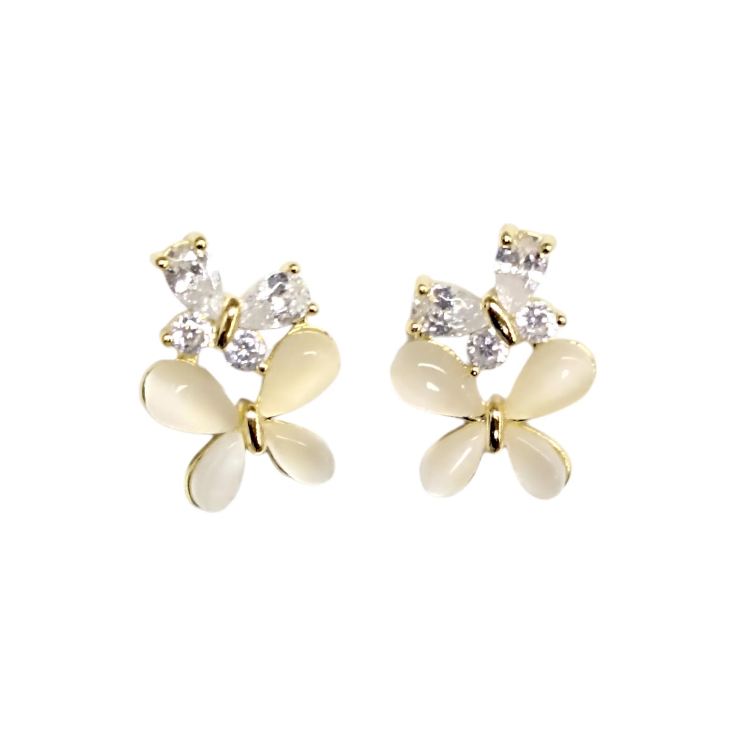 Brincos Prata Dourada Flor com Zircónias Brancas - Ourivesaria Catita