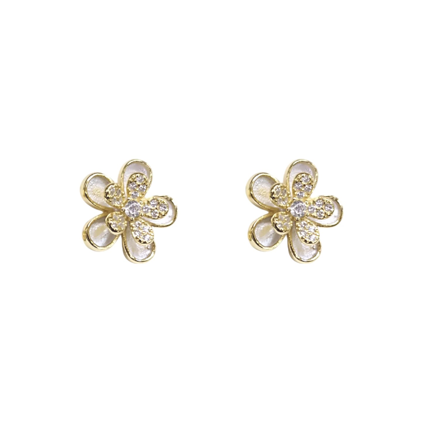 Brincos Flor Prata Dourada e Zircónias Brancas - Ourivesaria Catita